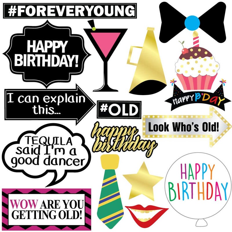 Sterling James Co. Funny Birthday Photo Booth Props - 47 Pieces - 21st - 30th - 40th - 50th - 60th - 70th - 80th - 90th - Birthday Party Supplies, Decorations and Favors Multi Color - Image 4