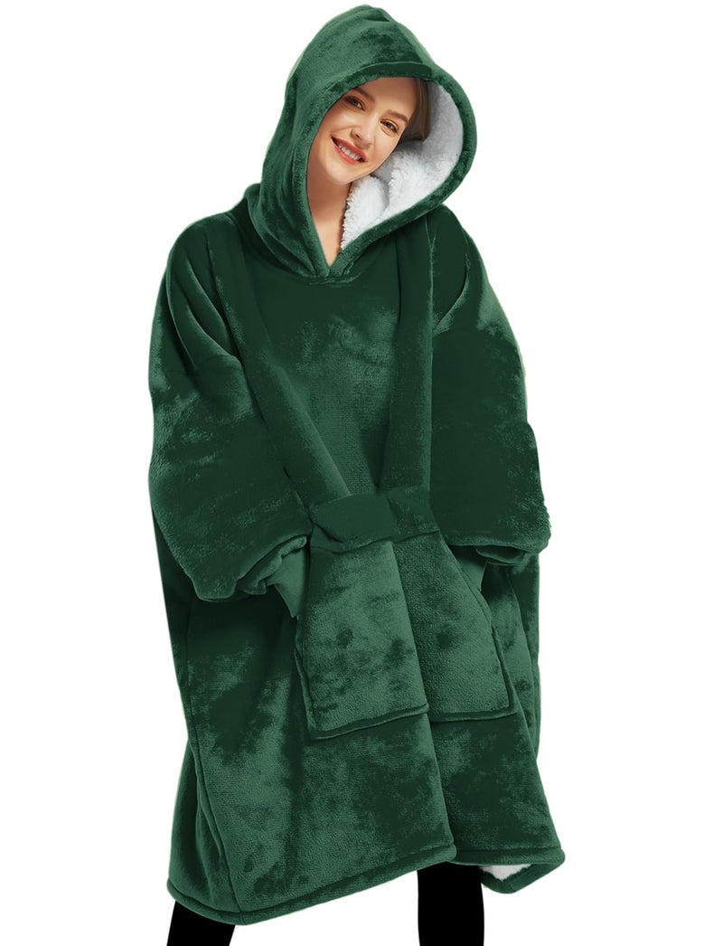 KFUBUO Wearable Blanket Hoodie for Adults Sherpa All Patterns Oversized Sweatshirt Blanket with Pockets Gifts for Mom Emerald Green - Image 1