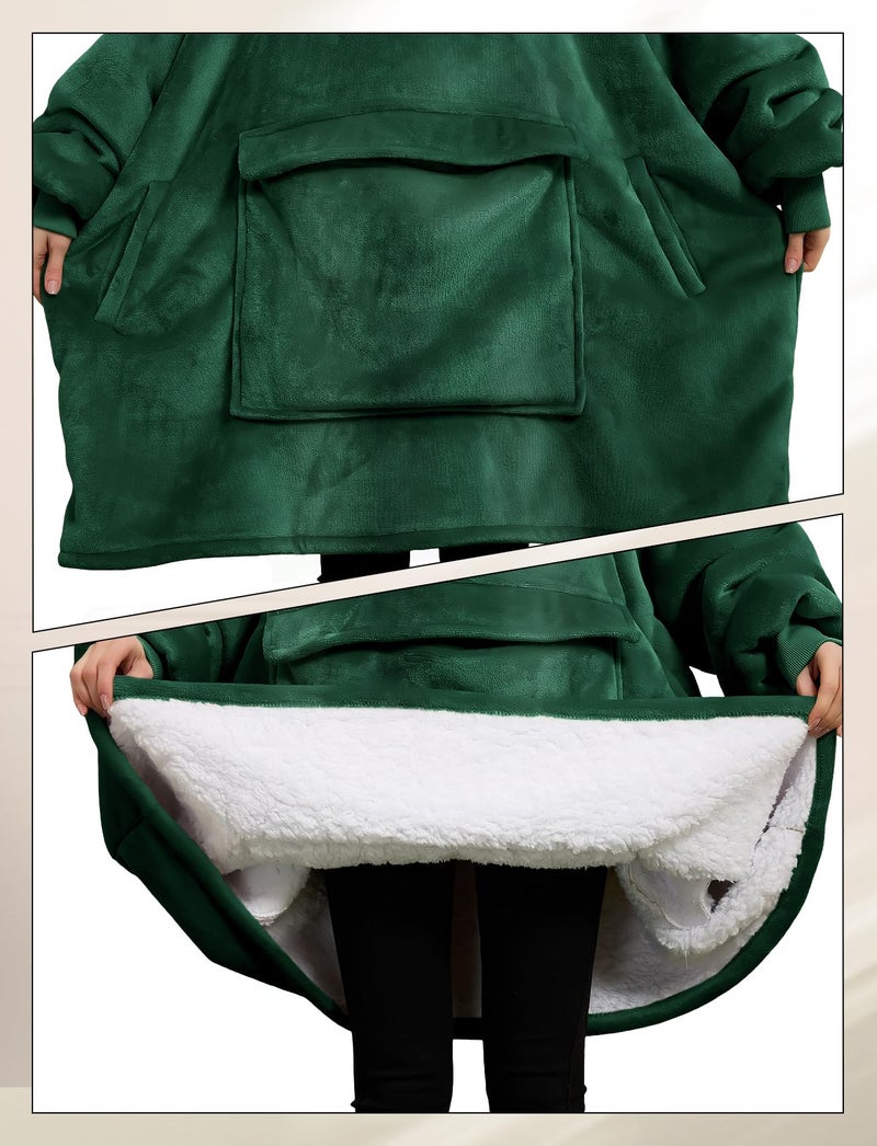 KFUBUO Wearable Blanket Hoodie for Adults Sherpa All Patterns Oversized Sweatshirt Blanket with Pockets Gifts for Mom Emerald Green - Image 3