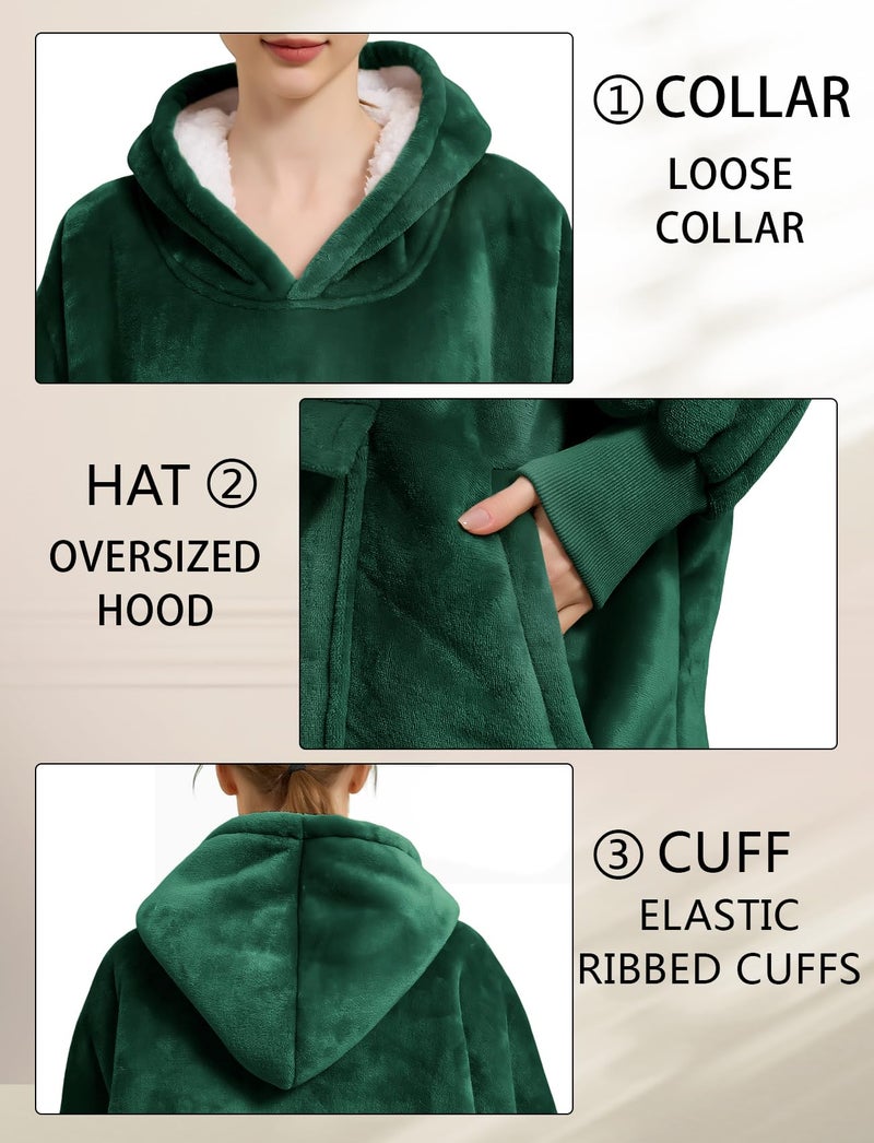KFUBUO Wearable Blanket Hoodie for Adults Sherpa All Patterns Oversized Sweatshirt Blanket with Pockets Gifts for Mom Emerald Green - Image 4