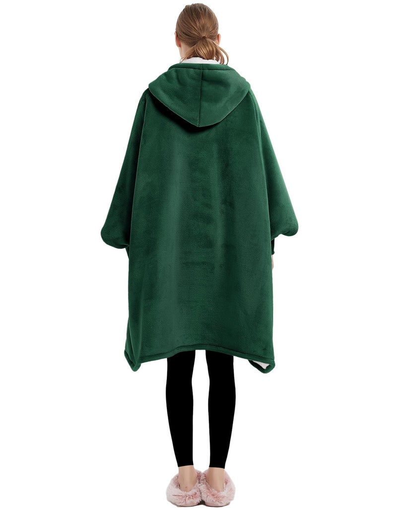 KFUBUO Wearable Blanket Hoodie for Adults Sherpa All Patterns Oversized Sweatshirt Blanket with Pockets Gifts for Mom Emerald Green - Image 2