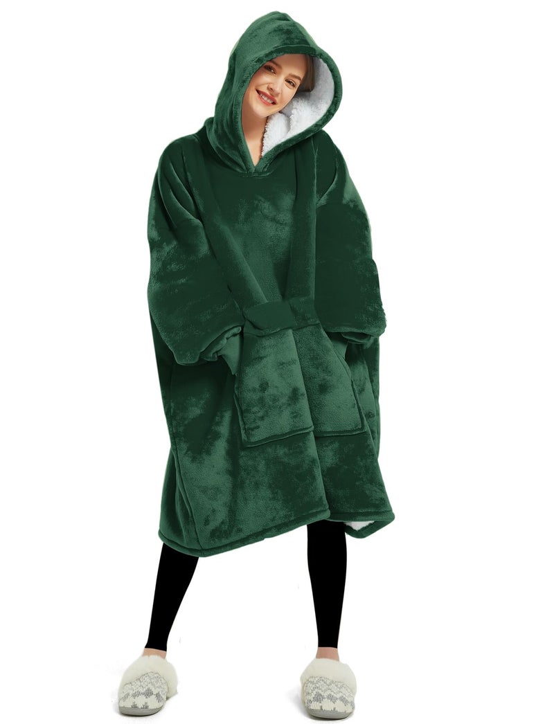 KFUBUO Wearable Blanket Hoodie for Adults Sherpa All Patterns Oversized Sweatshirt Blanket with Pockets Gifts for Mom Emerald Green - Image 5
