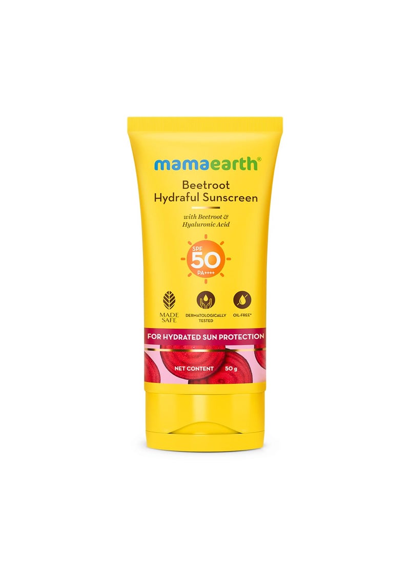Mamaearth MAMAEARTH Beetroot Hydraful SPF 50 Sunscreen with PA++++ | Gives Natural Pink Glow with Sun Protection | Deeply Hydrates with Hyaluronic Acid | 1.76 Oz/50g 