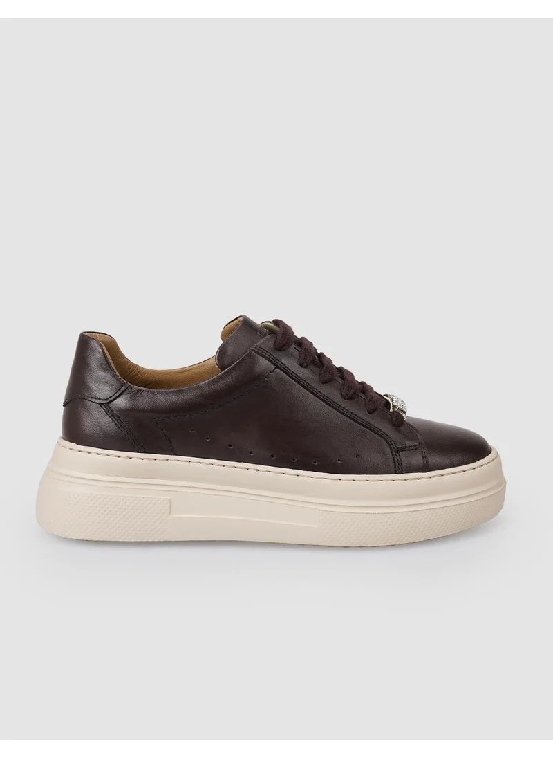 Cabani 100% Genuine Leather Brown Lace-Up Women's Sneakers