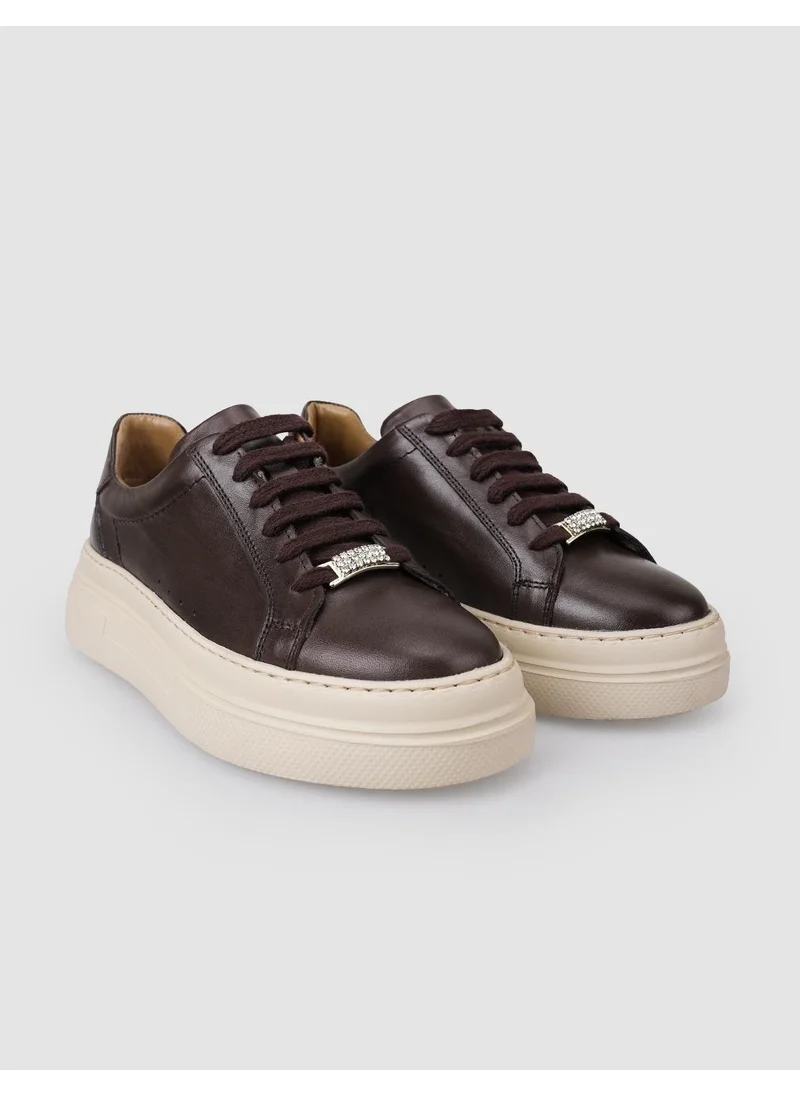 Cabani 100% Genuine Leather Brown Lace-Up Women's Sneakers