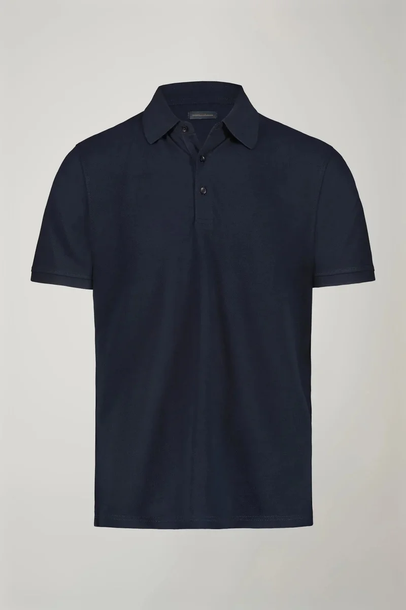 Doppelganger Blue Men's short sleeve polo shirt 100% piquet cotton regular fit - DK Blue for Men | Best Price UAE