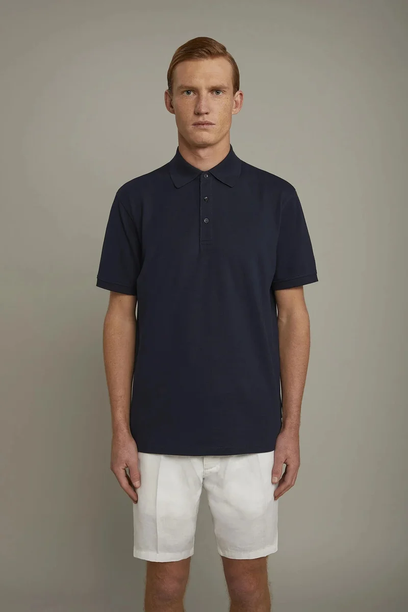 Doppelganger Blue Men's short sleeve polo shirt 100% piquet cotton regular fit - DK Blue for Men | Best Price UAE