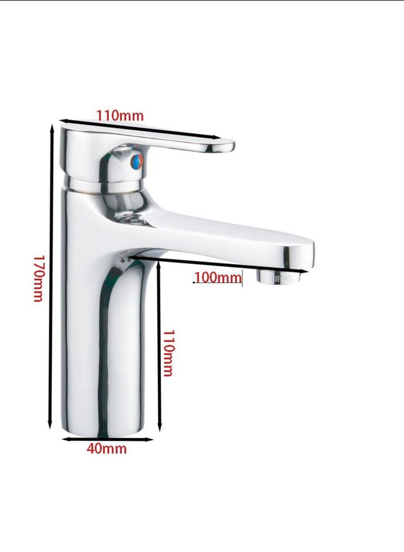 Hot and cold bathroom sink mixer made of zinc alloy anti rust chrome color with 60 cm water hoses - Image 2