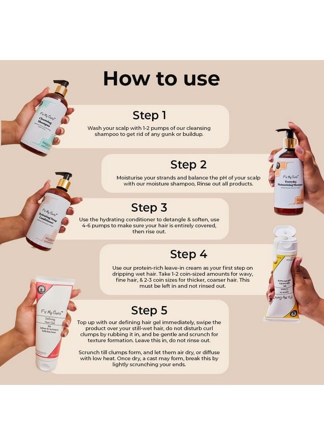 Fix My Curls - All In One Curl Kit With Cleansing & Moisturising Shampoo Conditioner & Curl Defining Cream & Gel (Pack Of 5) | For Curly Wavy Dry & Frizzy Hair |Sulphate & Silicone Free 100Gm Each - Image 1
