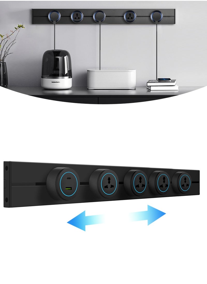 Beirui 60cm Long with 4 universal Power Points, 1 usb Power Socket, Removable Safety Power Socket, Portable Power Rail, Surface Mount Rail Socket with Terminal Blocks for Kitchens, Bathrooms and Offices.  - Image 1
