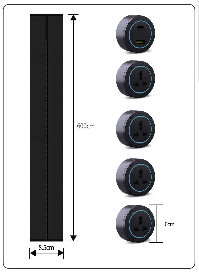 Beirui 60cm Long with 4 universal Power Points, 1 usb Power Socket, Removable Safety Power Socket, Portable Power Rail, Surface Mount Rail Socket with Terminal Blocks for Kitchens, Bathrooms and Offices.  - Image 2
