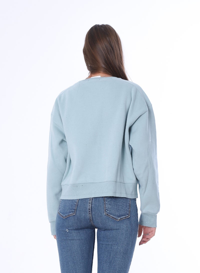 بيبو سويت شيرت نسائي بطبعة، وأكمام طويلة_بترولي - Image 3