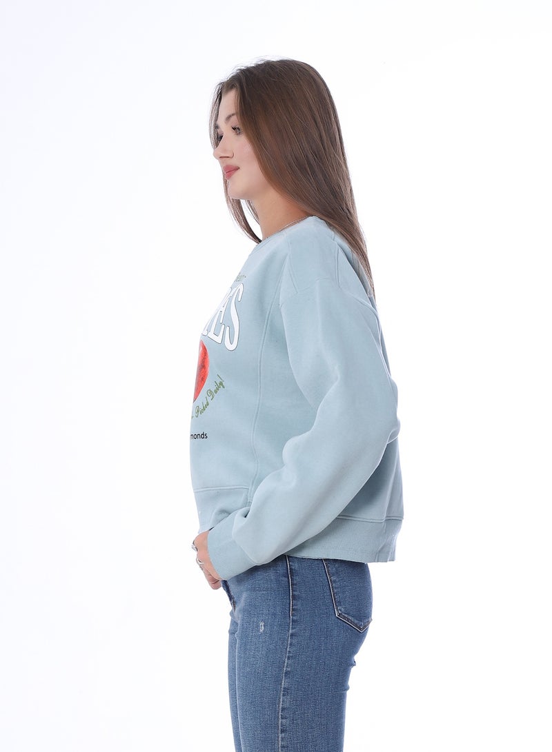 بيبو سويت شيرت نسائي بطبعة، وأكمام طويلة_بترولي - Image 2