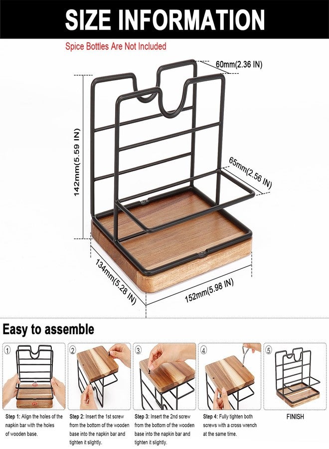 Livabber Napkin Holder, Metal Napkin Storage with Salt and Pepper Shakers Caddy Modern Napkin Dispenser for Table Kitchen Countertop, Not Including Salt and Pepper Shakers (Middle Wooden, Black) - Image 2