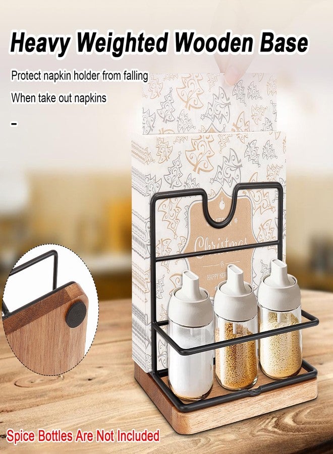 Livabber Napkin Holder, Metal Napkin Storage with Salt and Pepper Shakers Caddy Modern Napkin Dispenser for Table Kitchen Countertop, Not Including Salt and Pepper Shakers (Middle Wooden, Black) - Image 5