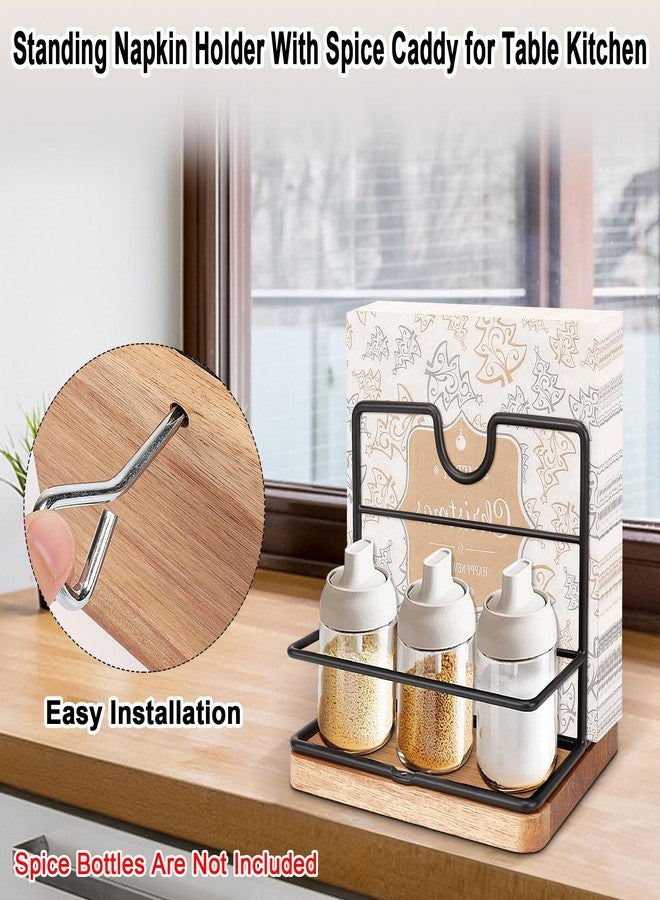 Livabber Napkin Holder, Metal Napkin Storage with Salt and Pepper Shakers Caddy Modern Napkin Dispenser for Table Kitchen Countertop, Not Including Salt and Pepper Shakers (Middle Wooden, Black) - Image 4