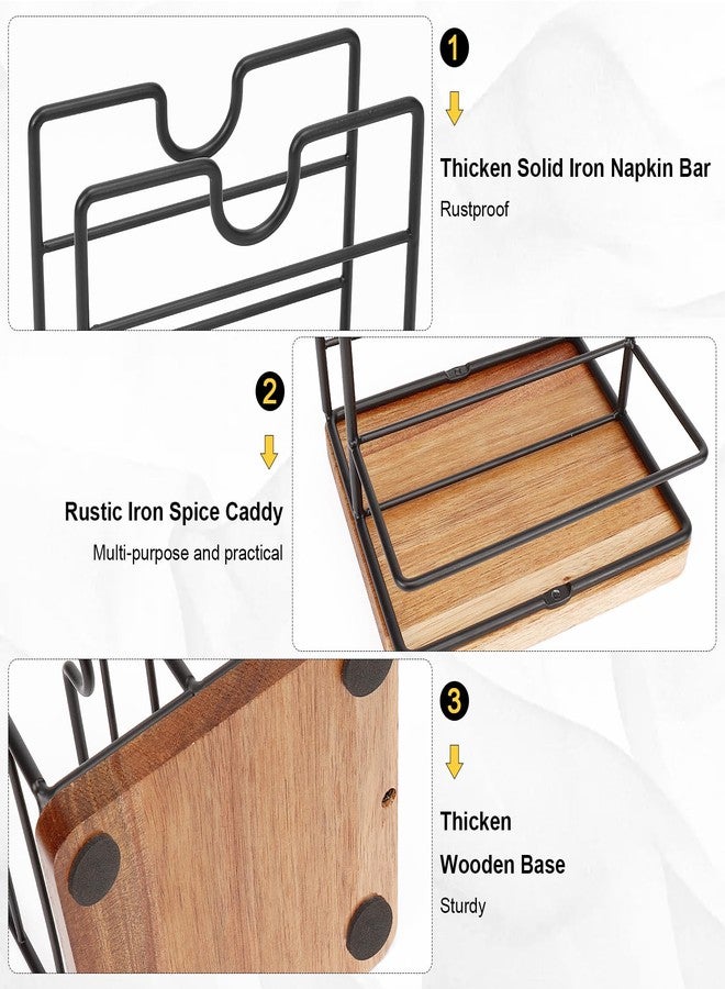 Livabber Napkin Holder, Metal Napkin Storage with Salt and Pepper Shakers Caddy Modern Napkin Dispenser for Table Kitchen Countertop, Not Including Salt and Pepper Shakers (Middle Wooden, Black) - Image 3