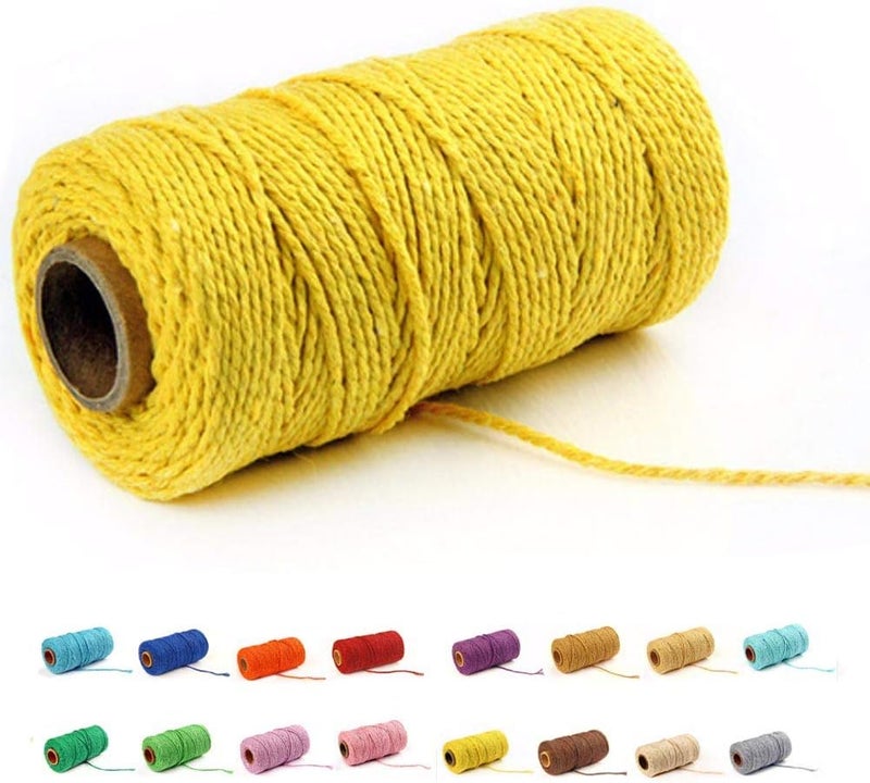 FLIPPED (109 Yards/1.5mm/35 Colors Optional) Cotton Baker Twine DIY Craft Macramé Natural Cotton Rope Craft Making Knitting String Rope DIY Wedding Decor Supply Christmas Wrapping (Yellow) - Image 1