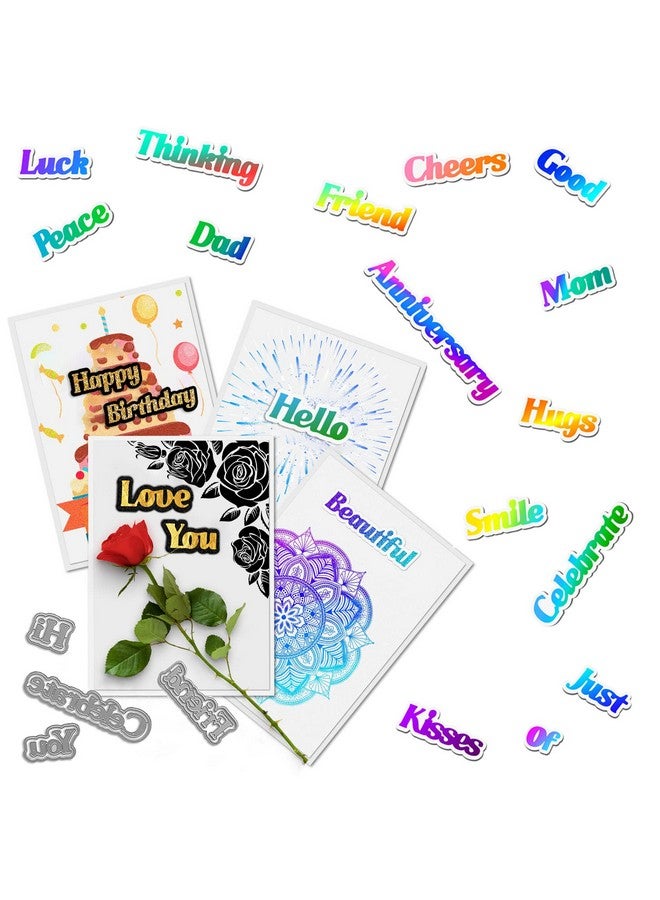 ORIGACH 27 Pieces Sentiments Words Metal Die Cuts Shadow Words Cutting Dies Stencil Template For Anniversary Birthday Party Diy Craft Scrapbooking Card Making - Image 1