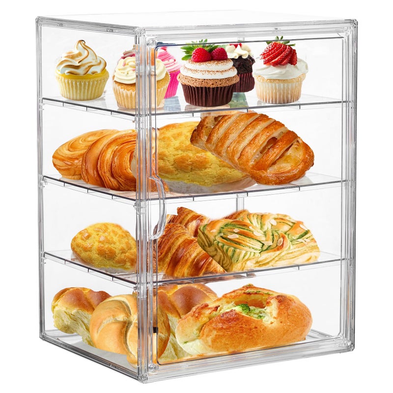 Attelite Pastry Display Case,4 Layers Adjustable Clear Bread Box for Kitchen Countertop,Bread Storage with Magnetic Door Bakery Pastry Display15.5x11.4x9.8inch - Image 1