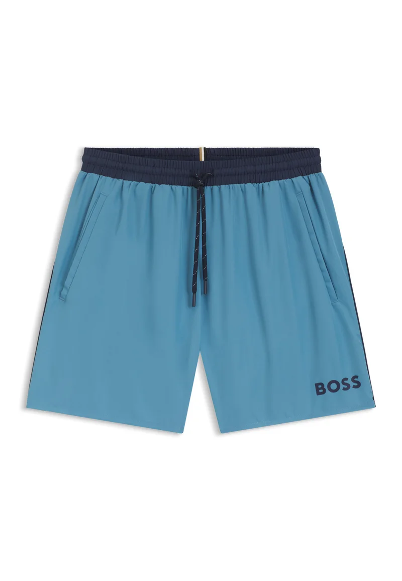 BOSS Turquoise Swim shorts with contrast logo and piping for Men | Best Price UAE