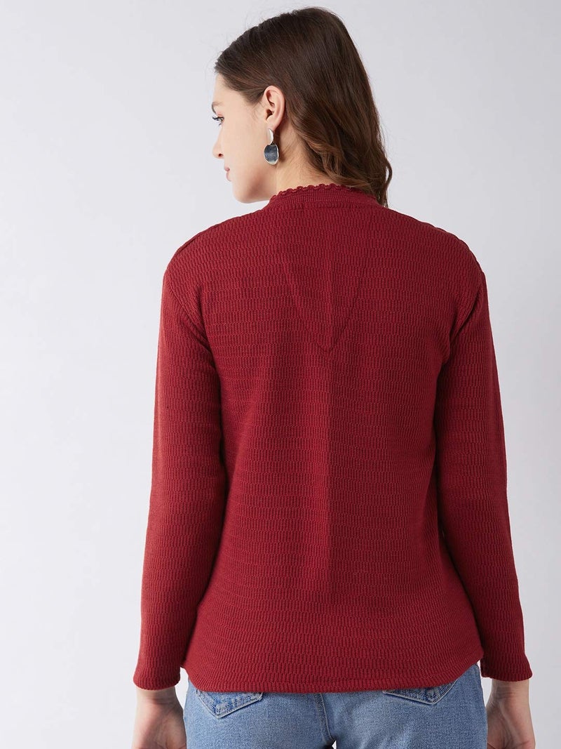 Pivl Self Design V Neck Casual Women Sweater/Cardigan for Winter (X-Large, Maroon) - Image 5