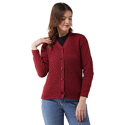 Pivl Self Design V Neck Casual Women Sweater/Cardigan for Winter (X-Large, Maroon) - Image 1