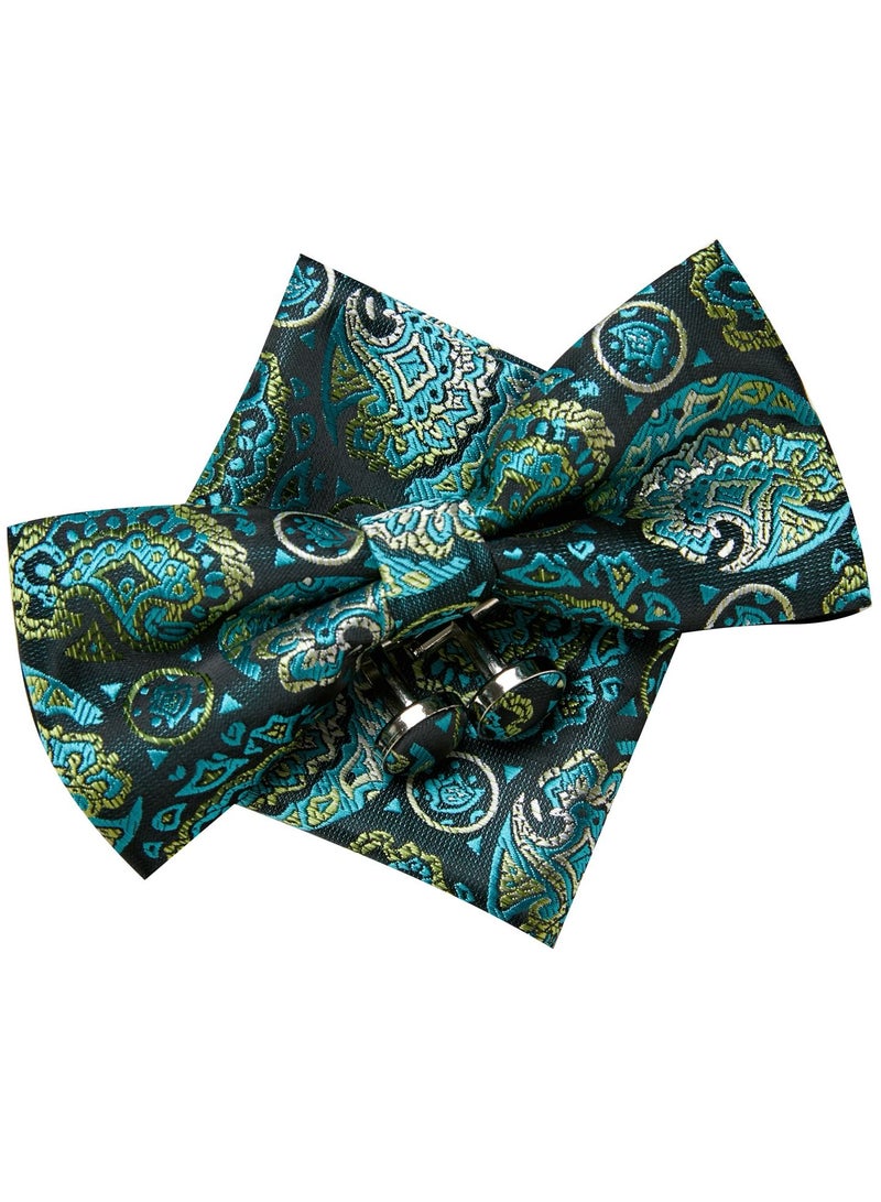 Green Patterned Bow Tie Three Pieces Suit