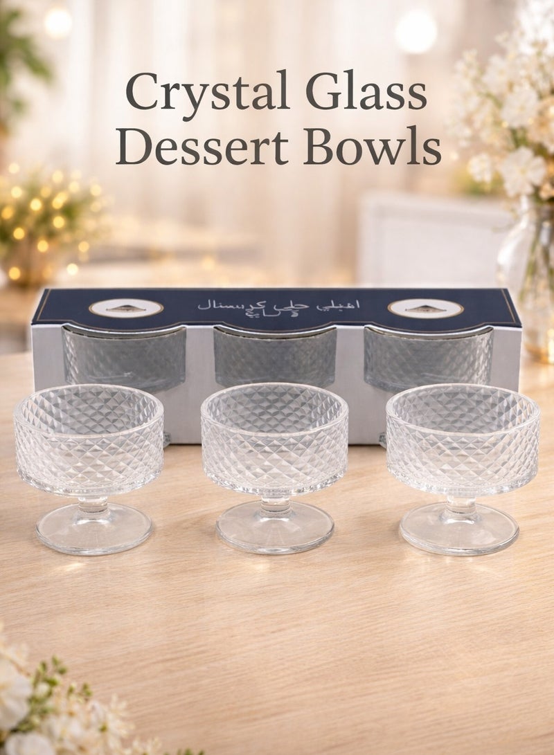 WAW Set of 3 Alana Crystal Dessert Bowls – Diamond Cut Design, Fine Handcrafted Crystal, Ideal for Serving Ice Cream, Nuts, Fruits, and Decorative Use - Image 1
