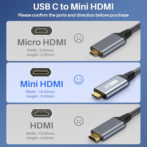 LDLrui USB C to Mini HDMI Cable 5Ft (Not HDMI),4K@60Hz/2K/1080P Type C to Mini HDMI 2.0 HDR Cord for Laptop,MacBook,ROG Ally,iPhone 15 Series,Galaxy S Series,Steam Deck to Portable Monitor - Image 4