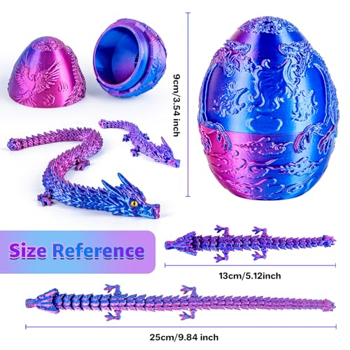 dikale 3D Printed Dragon Egg Toy with 2 Articulated Dragons Christmas Easter Stocking Stuffers Fantasy Decor Fidget Toys Classroom Prize Supplies Gift Silk Rose Red Dark Blue - Image 5