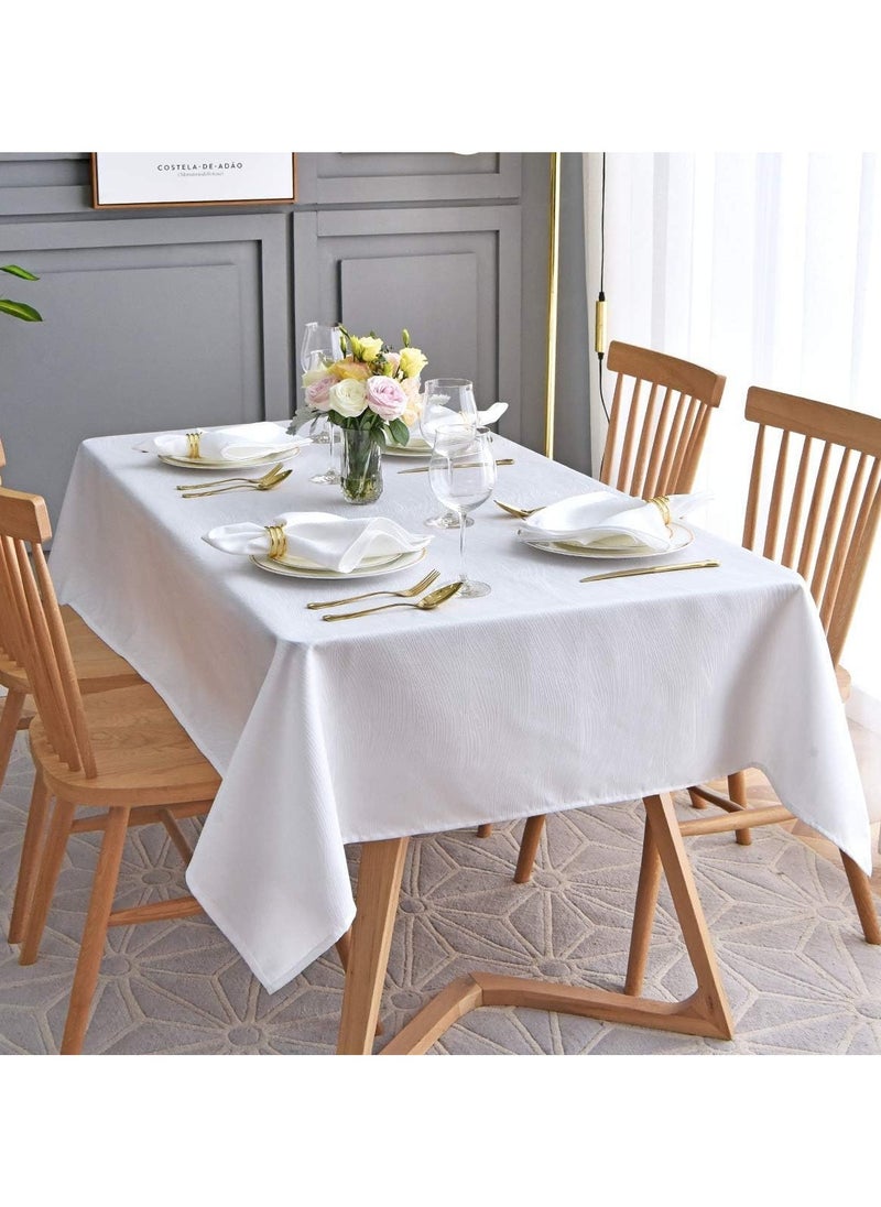 SRLIWHITE White Tablecloths for Rectangle Tables, 60 x 84 Inch Polyester Fabric Tablecloth Cover, Stain-Resistant and Wrinkle-Resistant Washable Tablecloth for Weddings, Birthdays, Parties  - Image 1