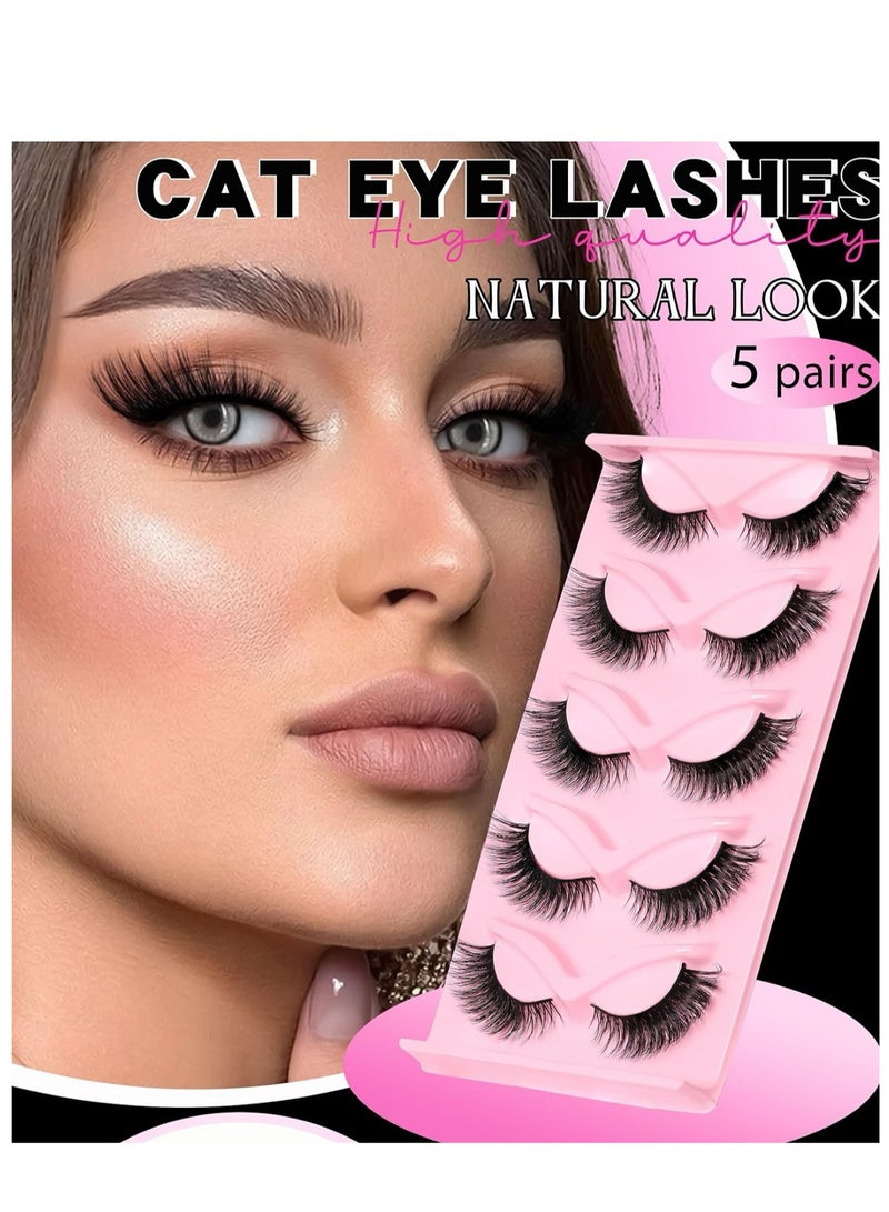BOSART 5 Pairs False Eyelashes Set,18mm Fox Eye Natural Look One-Piece Black Stem Cat Eye False Eyelashes, Lightweight And Natural To Enhance Eye Makeup Charm, Long-Lasting Smudge-Proof, Suitable For Daily And Party Occasions. - Image 2