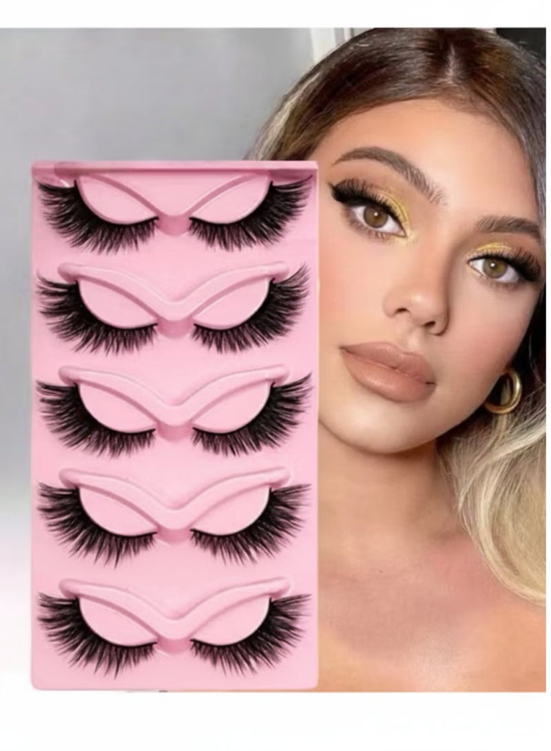 BOSART 5 Pairs False Eyelashes Set,18mm Fox Eye Natural Look One-Piece Black Stem Cat Eye False Eyelashes, Lightweight And Natural To Enhance Eye Makeup Charm, Long-Lasting Smudge-Proof, Suitable For Daily And Party Occasions. - Image 1