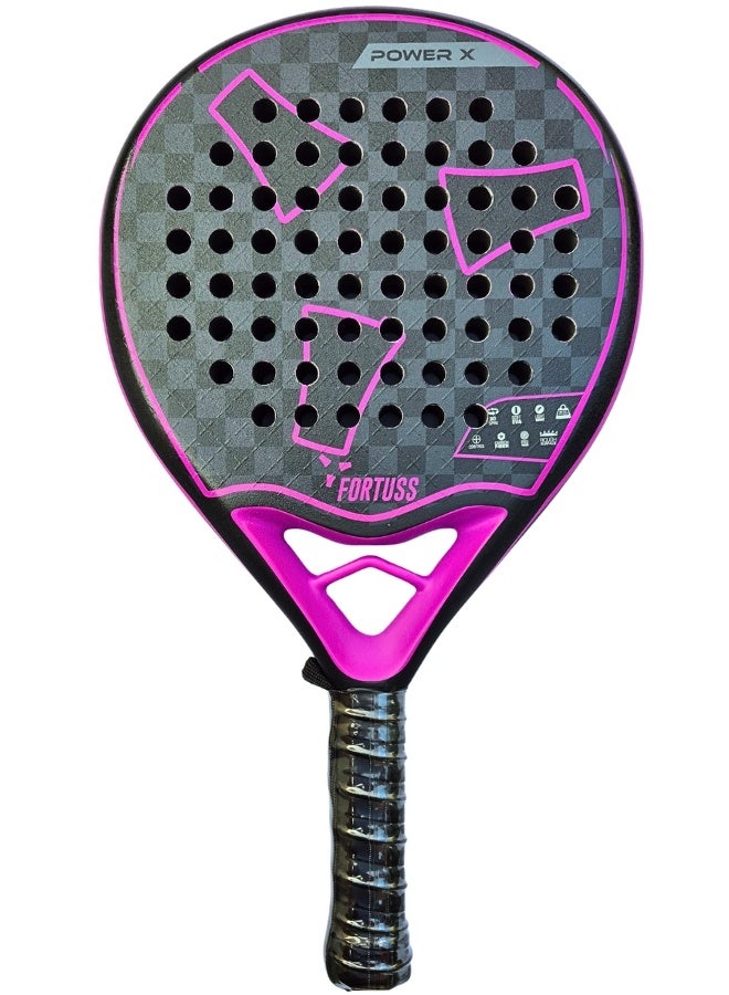FORTUSS Padel Tennis Racket – Full Carbon Fiber – Dual 3D Texture & Rough Max Grit Surface with Light EVA Memory Flex Foam Core – Padel Racquet – Round Shape Paddle Racket with Bag Included (Purple) - Image 1