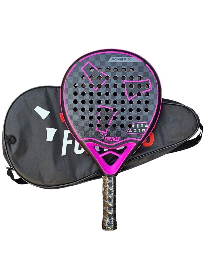 FORTUSS Padel Tennis Racket – Full Carbon Fiber – Dual 3D Texture & Rough Max Grit Surface with Light EVA Memory Flex Foam Core – Padel Racquet – Round Shape Paddle Racket with Bag Included (Purple) - Image 2
