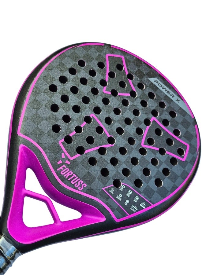 FORTUSS Padel Tennis Racket – Full Carbon Fiber – Dual 3D Texture & Rough Max Grit Surface with Light EVA Memory Flex Foam Core – Padel Racquet – Round Shape Paddle Racket with Bag Included (Purple) - Image 3