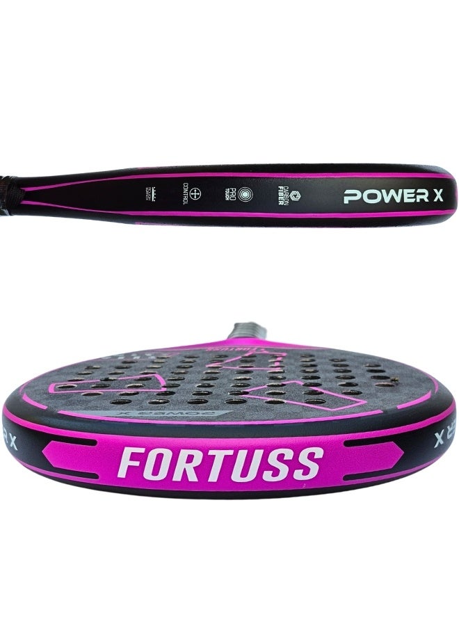 FORTUSS Padel Tennis Racket – Full Carbon Fiber – Dual 3D Texture & Rough Max Grit Surface with Light EVA Memory Flex Foam Core – Padel Racquet – Round Shape Paddle Racket with Bag Included (Purple) - Image 4