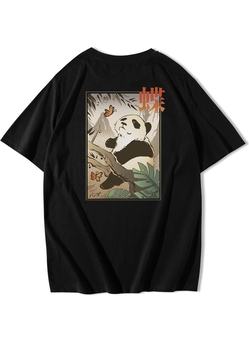 BRZ Collection Unisex Oversize Back Printed Butterfly And Japanese Panda T-Shirt