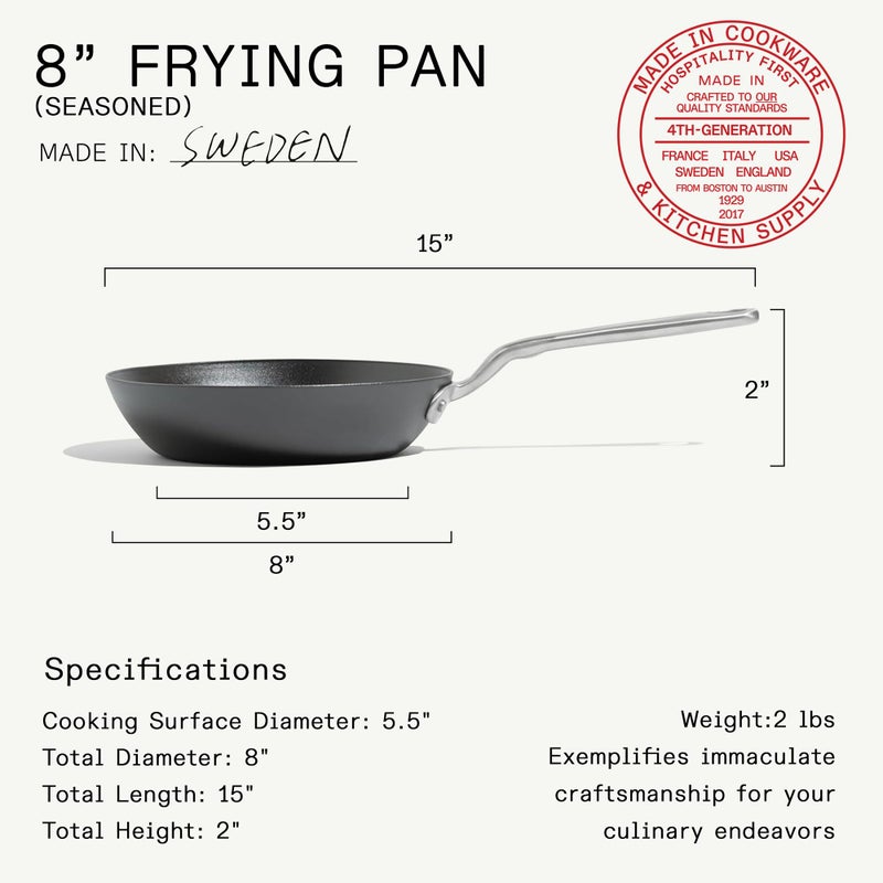 Madein Made In Cookware | Seasoned 8" Blue Carbon Steel Frying Pan | (Like Cast Iron, but Better) | Professional Cookware | Crafted in Sweden | Induction Compatible - Image 3