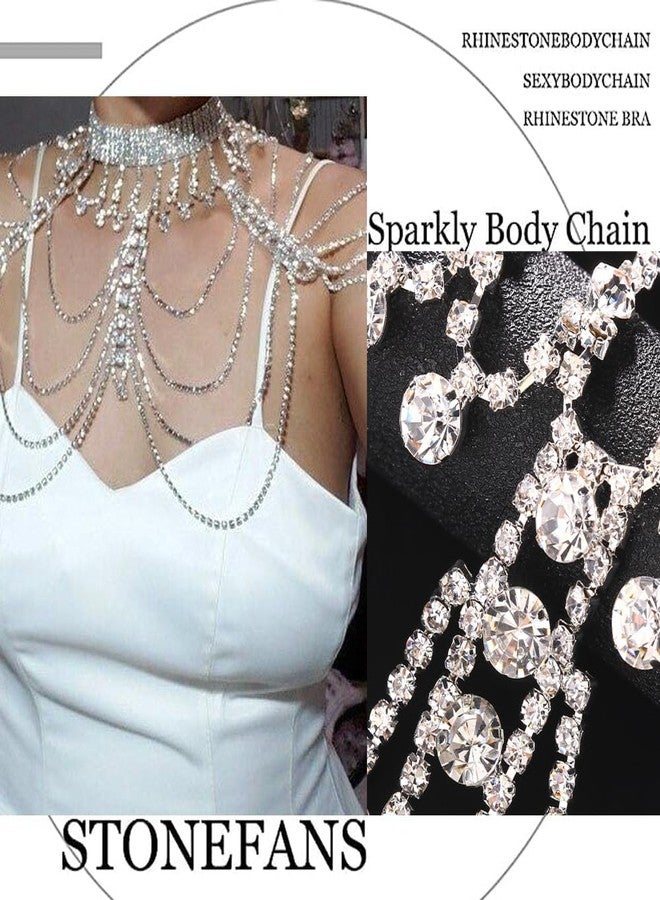 STONEFANS Bridal Rhinestone Shoulder Necklace Body Collar Gold Jewelry Luxury Tassel Crystal Shoulder Harness Chain Wedding for Women - Image 3