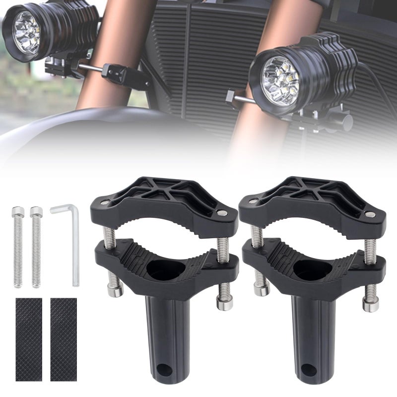 Windance 2pcs Front Fork Lamp Mount BracketsHeadlight Fog Light Auxiliary Mounting HolderSpotlight Mount Bracket Extension Tube Clamp for Motorcycle