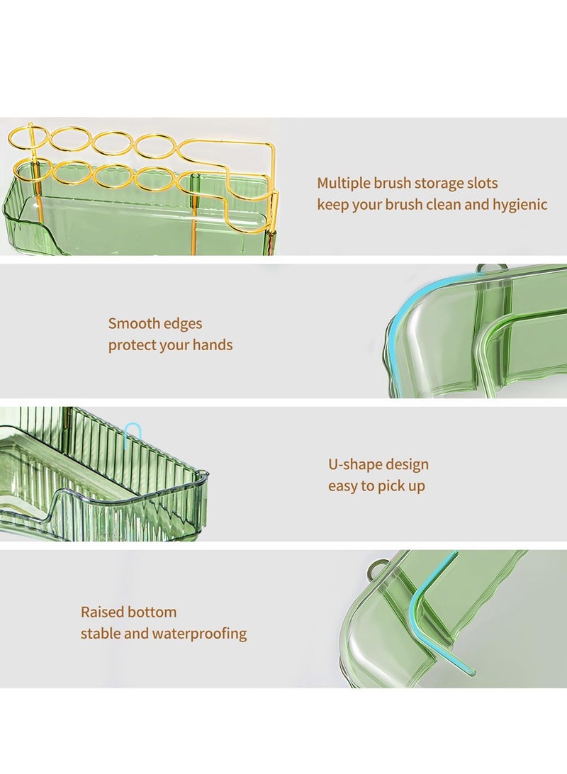 2-Tier Corner Bathroom Organizer, Bathroom Countertop Perfume Tray and Vanity Organizer, Makeup Organizer with Brush Holder Vanity Organizer for Bathroom Kitchen Dresser, Green - Image 4