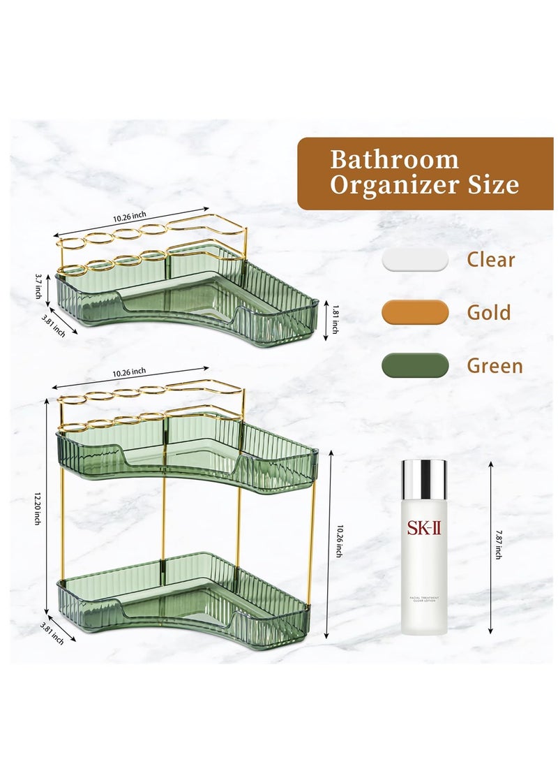 2-Tier Corner Bathroom Organizer, Bathroom Countertop Perfume Tray and Vanity Organizer, Makeup Organizer with Brush Holder Vanity Organizer for Bathroom Kitchen Dresser, Green - Image 5
