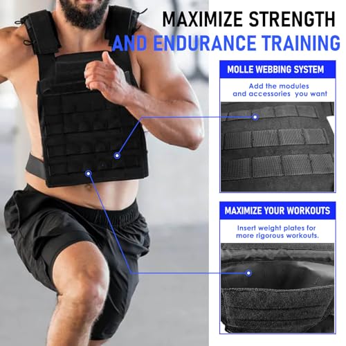 Miramrax Weighted Vest for Men and Women Weight Vests Adjustable Strength and Endurance Training Fitness Workouts Tactical Running Gym Black - Image 3