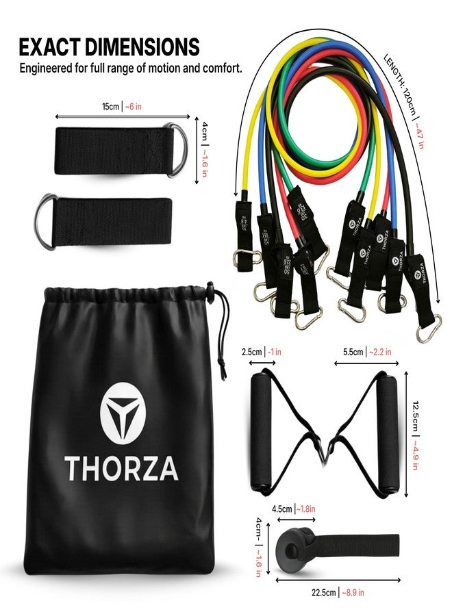 THORZA 11-Piece Full Body Strength Training with Resistance Bands Set - 5 Levels Tube Exercise Bands, Without Latex TPE Resistance Band - Door Anchor, Handles, Ankle Straps & 1 Bag - Image 5