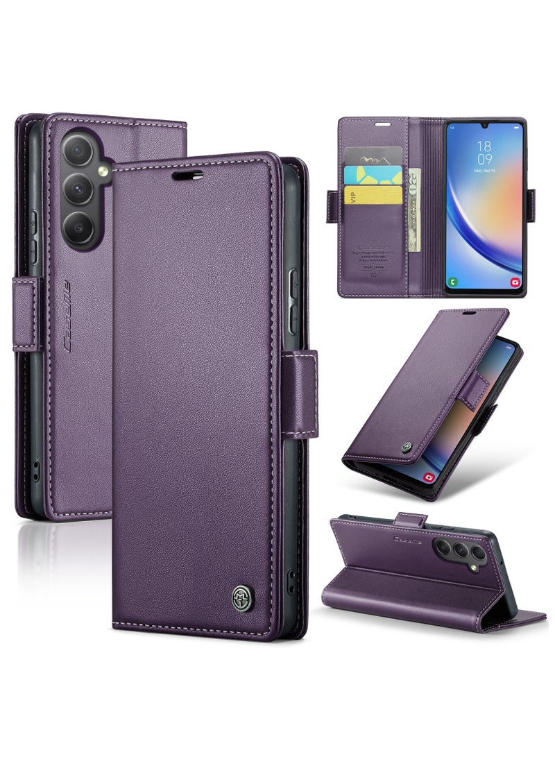CaseMe Flip Wallet Case For Samsung Galaxy A34 RFID Blocking PU Leather Wallet Flip Folio Case with Card Holder Kickstand Shockproof Phone Cover (Purple) - Image 1