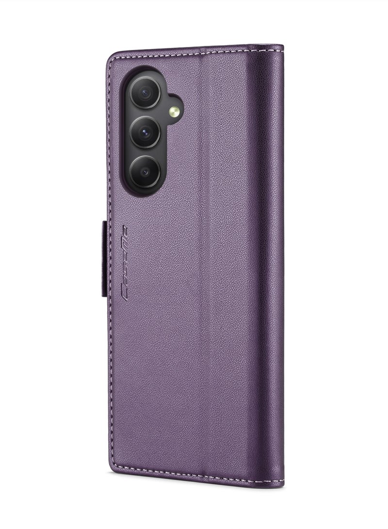 CaseMe Flip Wallet Case For Samsung Galaxy A34 RFID Blocking PU Leather Wallet Flip Folio Case with Card Holder Kickstand Shockproof Phone Cover (Purple) - Image 3