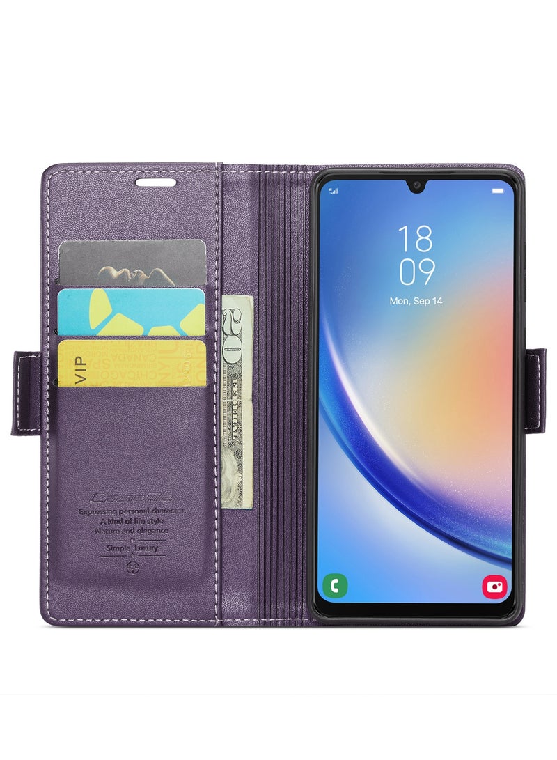 CaseMe Flip Wallet Case For Samsung Galaxy A34 RFID Blocking PU Leather Wallet Flip Folio Case with Card Holder Kickstand Shockproof Phone Cover (Purple) - Image 4