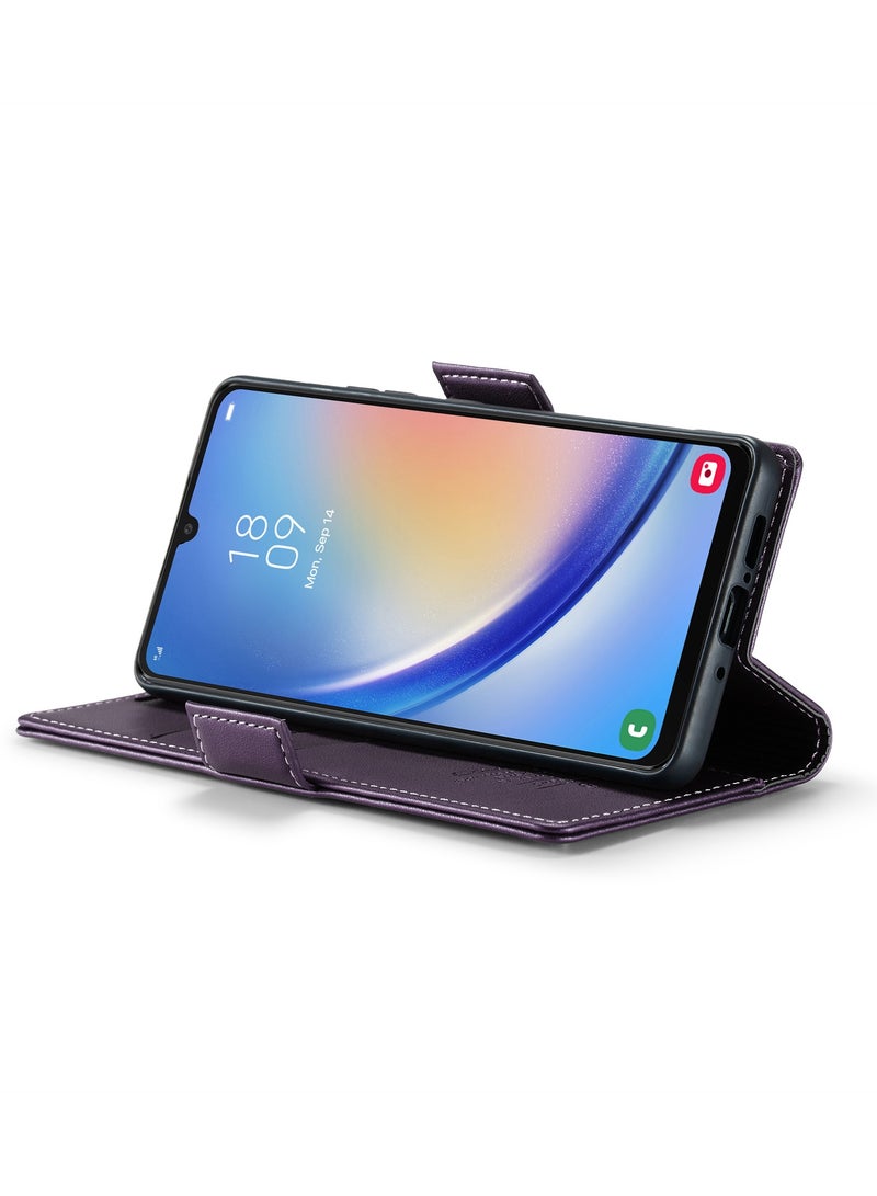 CaseMe Flip Wallet Case For Samsung Galaxy A34 RFID Blocking PU Leather Wallet Flip Folio Case with Card Holder Kickstand Shockproof Phone Cover (Purple) - Image 5